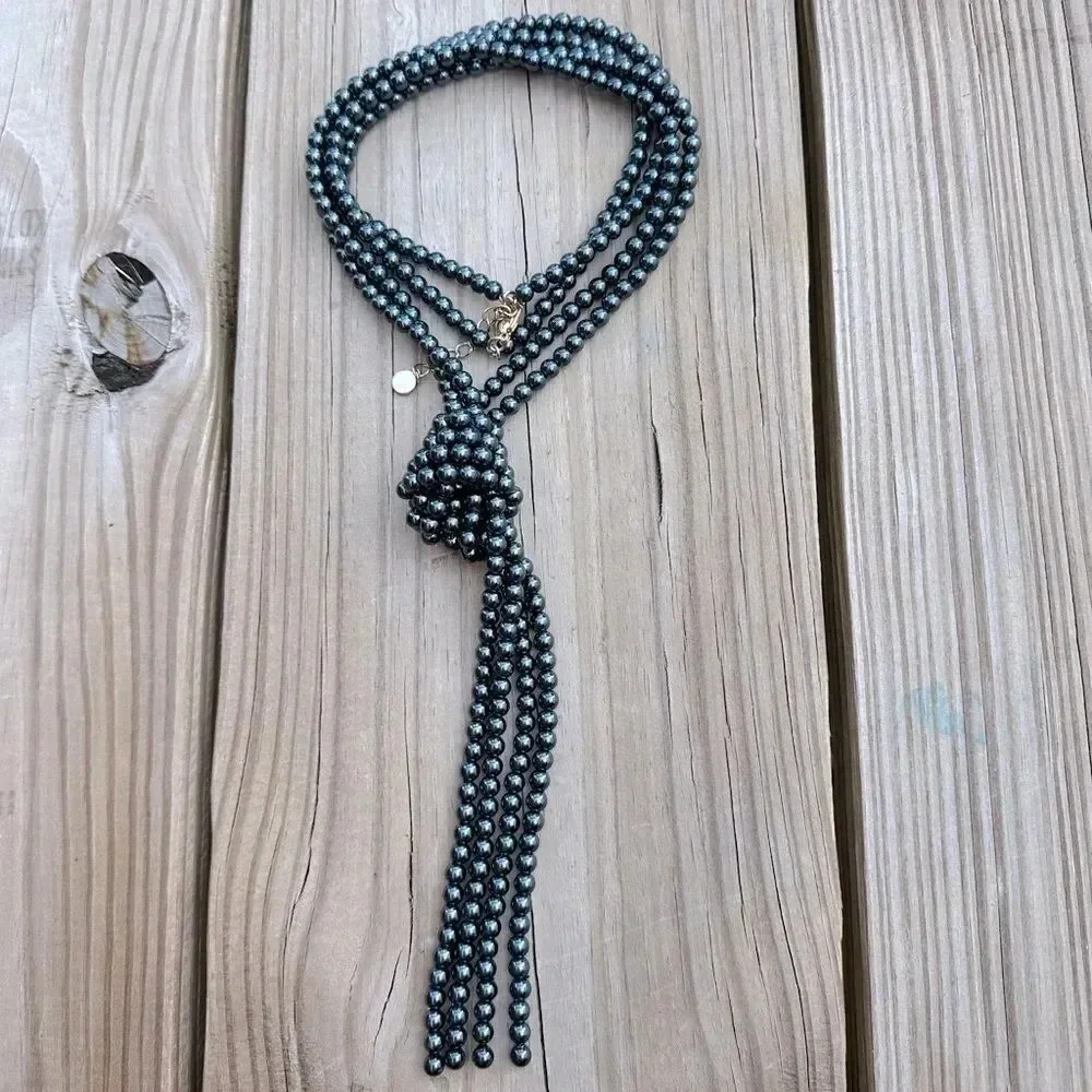 Anthropologie NAVY BLUE PEARL T LARIAR NECKLACE